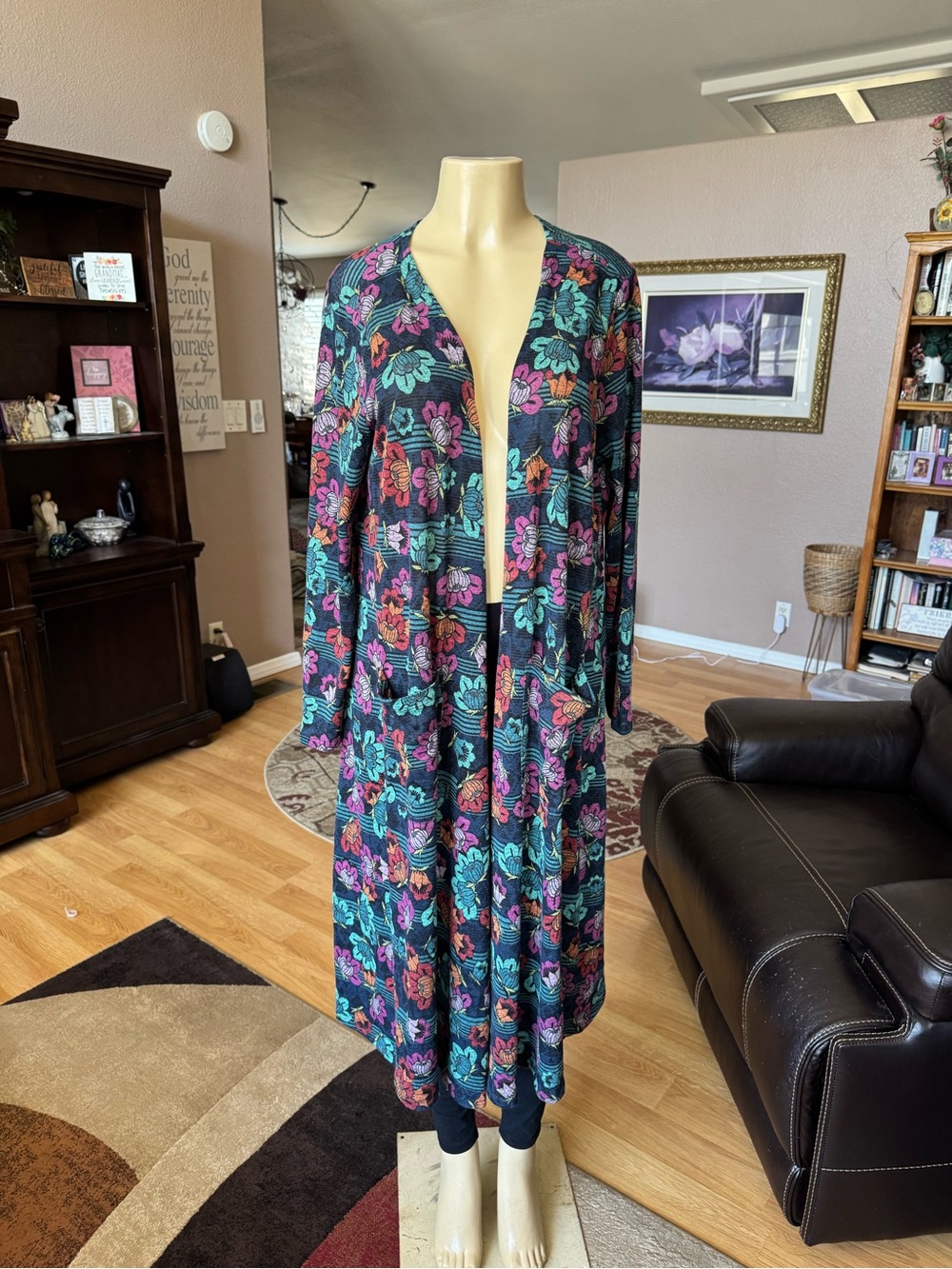 Lularoe floral long open cardigan sweater with pockets-size L